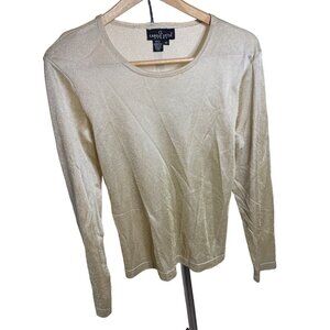 Vintage 90s Carole Little Gold Metallic Long Sleeve Round Neck Top Sz M